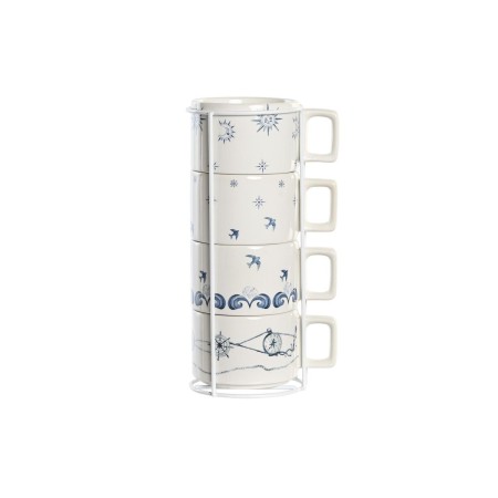 Juego de Tazas de Café DKD Home Decor Azul Blanco Metal Dolomita 260 ml 4 Piezas | Tienda24 Tienda24.eu