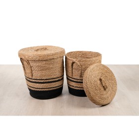 Conjunto de Cestos Romimex Preto Natural Corda 40 x 45 x 40 cm 2 Peças de Romimex, Caixas e baús de arrumação - Ref: D1626831...