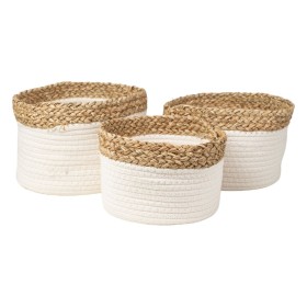 Set of Baskets Romimex White Natural Natural Fibre 23 x 15 x 23 cm 3 Pieces by Romimex, Storage boxes and chests - Ref: D1628...