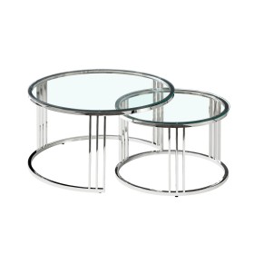 Tables set Romimex Silver Stainless steel Tempered glass 2 Pieces by Romimex, Tables - Ref: D1629037, Price: 599,16 €, Discou...