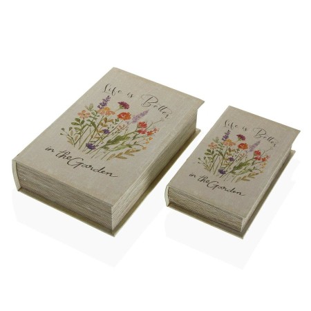 Jogo de Caixas Decorativas Versa Livro Bloemen Tela Madeira MDF 7 x 27 x 18 cm | Tienda24 Tienda24.eu