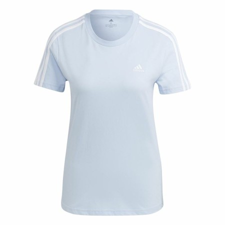 T-shirt à manches courtes femme Adidas 3 stripes Bleu clair | Tienda24 Tienda24.eu