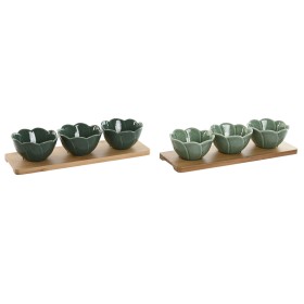 Set de Aperitivo Home ESPRIT Verde Verde oscuro Bambú Porcelana Tropical 4 Piezas 32 x 10 x 7 cm (2 Unidades) de Home ESPRIT,...