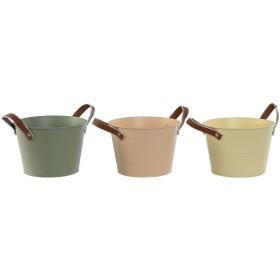 Cache-pot Home ESPRIT Jaune Vert Rose clair Polyuréthane Métal 20 x 20 x 14 cm (3 Unités) de Home ESPRIT, Cache-pots - Réf : ...