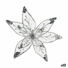 Decorative Flower Silver Plastic 25 x 25 x 7 cm (12 Units) by Krist+, Christmas - Ref: S3627529, Price: 44,99 €, Discount: %