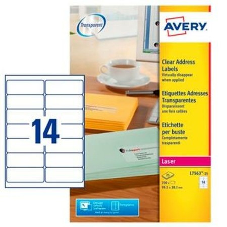 Adhesivos/Etiquetas Avery L7563-25 Transparente Poliéster Papel Plástico de Avery, Etiquetas adhesivas y pegatinas - Ref: M03...