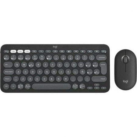 Tastiera e Mouse Wireless Logitech Pebble 2 Combo Qwerty in Spagnolo Nero Grigio Grafite | Tienda24 - Global Online Shop Tienda24.eu