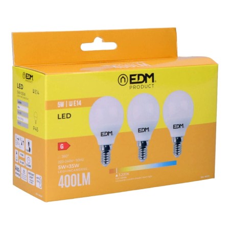 Packung mit 3 LED-Glühbirnen EDM G 5 W E14 400 lm Ø 4,5 x 8 cm (3200 K) | Tienda24 - Global Online Shop Tienda24.eu