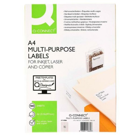 Adhesive labels Q-Connect KF01584 White 100 Sheets 99,1 x 33,9 mm | Tienda24 Tienda24.eu