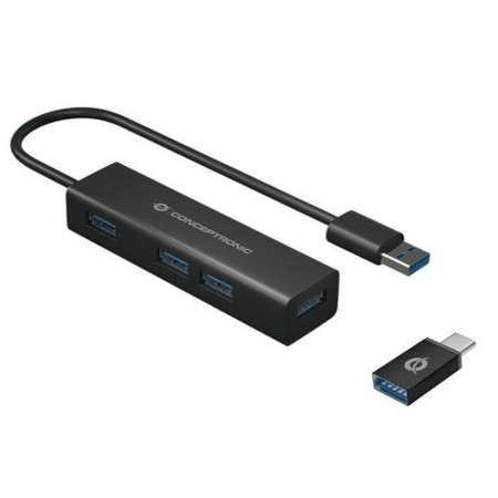 Hub USB Conceptronic HUBBIES06B Preto (1 Unidade) | Tienda24 Tienda24.eu