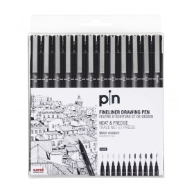 Set of Felt Tip Pens Uni-Ball PIN-200(S) Black 12 Pieces Permanent by Uni-Ball, Permanent Markers & Marker Pens - Ref: S84190...