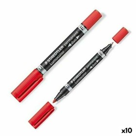 Marcatore permanente Staedtler Lumocolor 348 Doppia Rosso (10 Unità) di Staedtler, Pennarelli indelebili e marcatori - Rif: S...