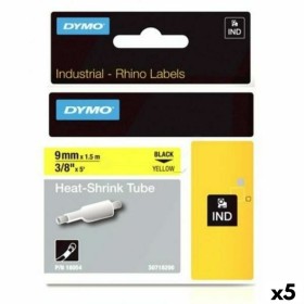 Cinta Laminada para Rotuladoras Rhino Dymo ID1-9 Amarillo Negro 9 x 1,5 mm (5 Unidades) de Dymo, Etiquetas adhesivas y pegati...