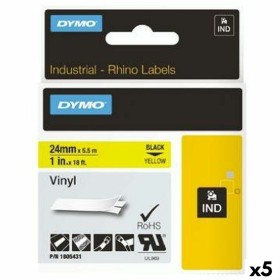 Laminiertes Klebeband zur Kennzeichnung von Maschinen Rhino Dymo ID1-24 24 x 5,5 mm Schwarz Gelb Vinyl Selbstklebend (5 Stück...