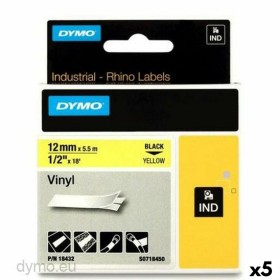 Laminated Tape for Labelling Machines Rhino Dymo ID1-12 12 x 5,5 mm Black Yellow Stick Self-adhesives (5 Units) by Dymo, Adhe...