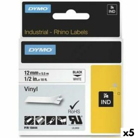 Laminiertes Klebeband zur Kennzeichnung von Maschinen Rhino Dymo ID1-12 12 x 5,5 mm Schwarz Weiß Vinyl Selbstklebend (5 Stück...