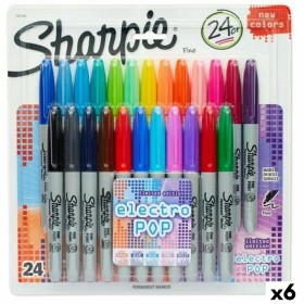 Conjunto de Canetas de Feltro Sharpie Electro Pop Multicolor 24 Peças 1 mm (6 Unidades) de Sharpie, Marcadores permanentes - ...