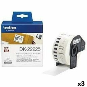 Papel Contínuo para Impressoras Brother DK-22225 Branco 38 mm x 30,48 m Preto/Branco (3 Unidades) de Brother, Papel de impres...