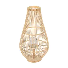 Lanterne Naturel Bambou Verre 35 x 35 x 66 cm de BigBuy Home, Bougeoirs et chandeliers - Réf : S8806111, Prix : 48,24 €, Remi...