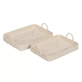 Plateau Blanc Bambou Rotin 45 x 34 x 13 cm (2 Unités) de BigBuy Home, Plats et plateaux - Réf : S8806166, Prix : 48,63 €, Rem...