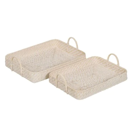 Plateau Blanc Bambou Rotin 45 x 34 x 13 cm (2 Unités) de BigBuy Home, Plats et plateaux - Réf : S8806166, Prix : 48,24 €, Rem...