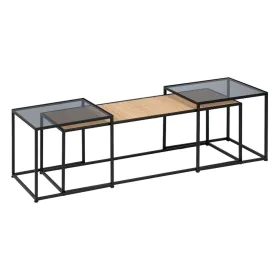 Mesa de Centro Negro Natural Cristal Hierro Ratán 97,5 x 34 x 35 cm (3 Unidades) de BigBuy Home, Mesas - Ref: S8806326, Preci...