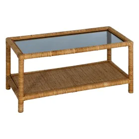 Table Basse Beige Verre Rotin 90 x 40 x 42 cm de BigBuy Home, Tables - Réf : S8806413, Prix : 170,07 €, Remise : %