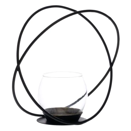 Bougeoir Noir Verre Fer 20 x 8,3 x 18,3 cm de BigBuy Home, Bougeoirs et chandeliers - Réf : S8806538, Prix : 7,85 €, Remise : %