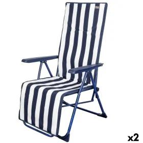 Sun-lounger Aktive White Navy Blue Reclining Striped 147 x 70 x 48 cm (2 Units) by Aktive, Sunloungers - Ref: S8901316, Price...