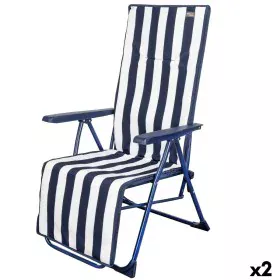 Chaise longue Aktive Blanc Blue marine Inclinable A rayures 147 x 70 x 48 cm (2 Unités) de Aktive, Bains de soleil - Réf : S8...