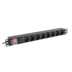 Schuko 19" 8 Way Multi-socket Adapter with On / Off Switch Lanberg PDU-08E-0200-BK (2 m) by Lanberg, Power Strips - Ref: S911...