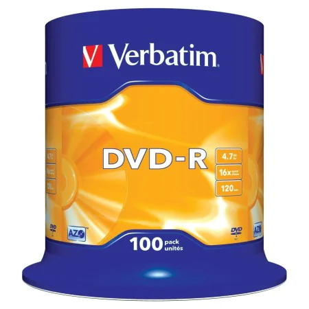 DVD-R Verbatim DVD-R Matt Silver 100 Unités de Verbatim, Consommables de stockage - Réf : S9908987, Prix : 68,45 €, Remise : %