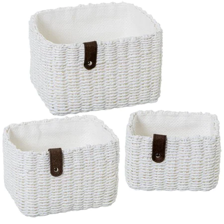 Set of Baskets Alexandra House Living 03817 White wicker Rattan Natural Fibre (3 Units) by Alexandra House Living, Storage ba...