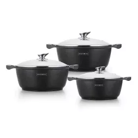 Casserole avec couvercle en verre Royalty Line RL-BS1006 Noir 6 Pièces de Royalty Line, Jeux de casseroles et de poêles - Réf...