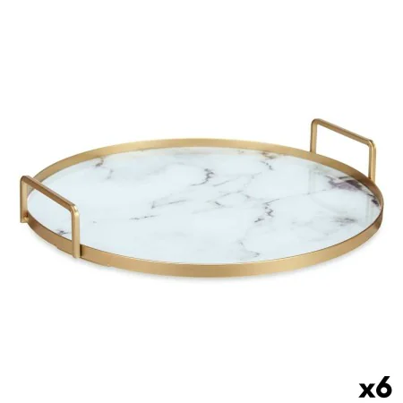 Tabuleiro Mármore Branco Dourado Metal Vidro 30 x 4,5 x 30 cm (6 Unidades) de Gift Decor, Pratos e fontes - Ref: S3626835, Pr...