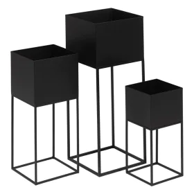 Set de Maceteros Negro Metal 26 x 26 x 70 cm (3 Unidades) de BigBuy Garden, Maceteros - Ref: S8804687, Precio: 92,36 €, Descu...