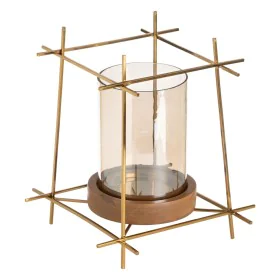 Bougeoir Marron Doré Bois Verre Acier 24 x 24 x 26 cm de BigBuy Home, Bougeoirs et chandeliers - Réf : S8807226, Prix : 41,36...