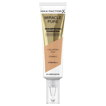 Base de Maquillage Crémeuse Max Factor Miracle Pure Nº 45 Warm almond Spf 30 30 ml de Max Factor, Fonds de teint - Réf : S051...