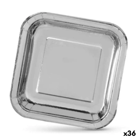 Plate set Algon Silver Disposable Cardboard Squared 23 x 23 x 1,5 cm (36 Units) by Algon, Turntables - Ref: S2229389, Price: ...