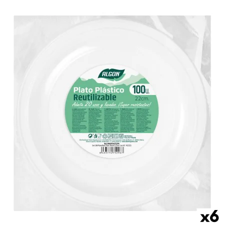 Set di piatti riutilizzabili Algon Rotondo Bianco Plastica 22 x 22 x 1,5 cm (6 Unità) di Algon, Piatti - Rif: S2229531, Prezz...