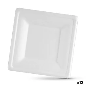 Plate set Algon Disposable White Sugar Cane Squared 16 cm (12 Units) by Algon, Turntables - Ref: S2229559, Price: 29,44 €, Di...