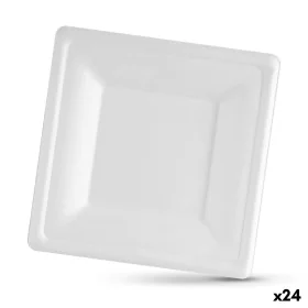 Plate set Algon Disposable White Sugar Cane Squared 20 cm (24 Units) by Algon, Turntables - Ref: S2229560, Price: 16,72 €, Di...