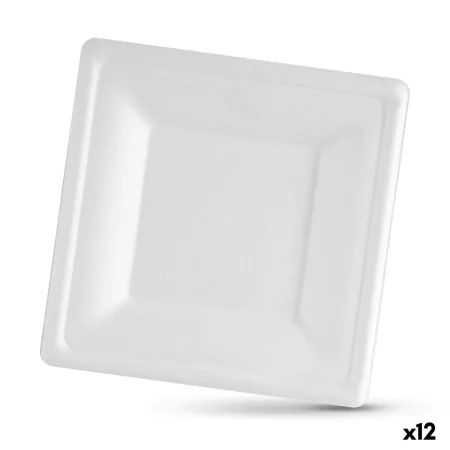 Plate set Algon Disposable White Sugar Cane Squared 20 cm (12 Units) by Algon, Turntables - Ref: S2229561, Price: 34,85 €, Di...