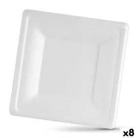 Plate set Algon Disposable White Sugar Cane Squared 26 cm (8 Units) by Algon, Turntables - Ref: S2229563, Price: 36,30 €, Dis...