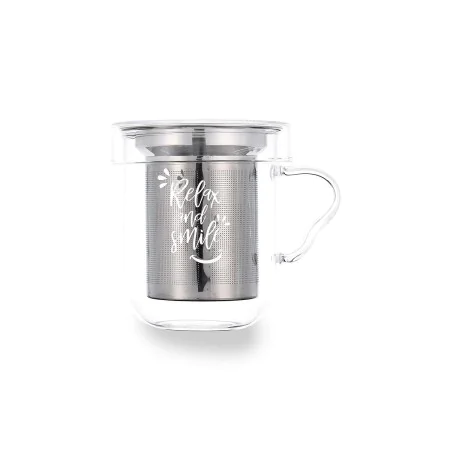 Juego de Tazas de Café Quid Serenia Transparente Vidrio Acero Inoxidable 350 ml 3 Piezas de Quid, Tazas - Ref: S2705414, Prec...