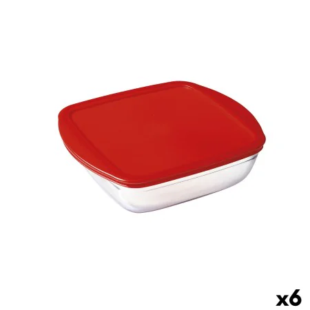 Square Lunch Box with Lid Ô Cuisine Cook & Store Red 1 L 20 x 17 x 6 cm Silicone Glass (6 Units) by Ô Cuisine, Food storage -...