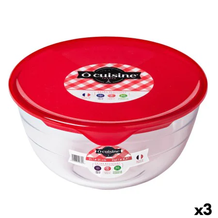 Round Lunch Box with Lid Ô Cuisine Prep&store Ocu Red 1 L 17 x 17 x 9 cm Glass (3 Units) by Ô Cuisine, Food storage - Ref: S2...