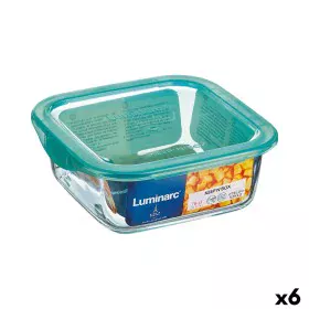 Square Lunch Box with Lid Luminarc Keep'n Lagon 10 x 5,4 cm Turquoise 380 ml Bicoloured Glass (6 Units) by Luminarc, Food sto...