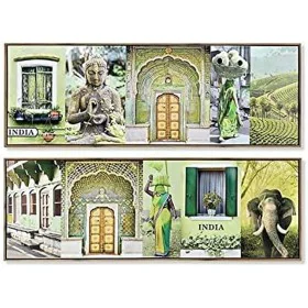 Painting DKD Home Decor 120 x 2,3 x 40 cm Canvas Green polystyrene (2 Units) by DKD Home Decor, Wall Pediments - Ref: S300721...