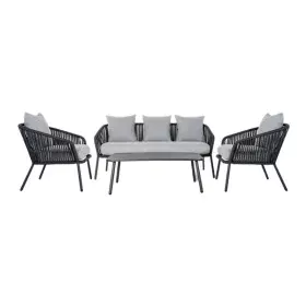 Divano e Tavolo DKD Home Decor MB-179039 Grigio Giardino Poliestere Corda Alluminio (151,5 x 72 x 70 cm) (4 pcs) di DKD Home ...